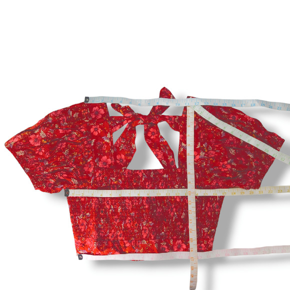 NWT Band of the Free Joelle Floral Smocked Crop Top Sz. L [12] Crimson Pink - Picture 9 of 10